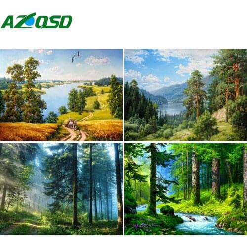 AZQSD Full Square Diamond Painting Tree Forest Cross Stitch Kits Needlework Diamond Embroidery Landscape Mosaic Home Decor
