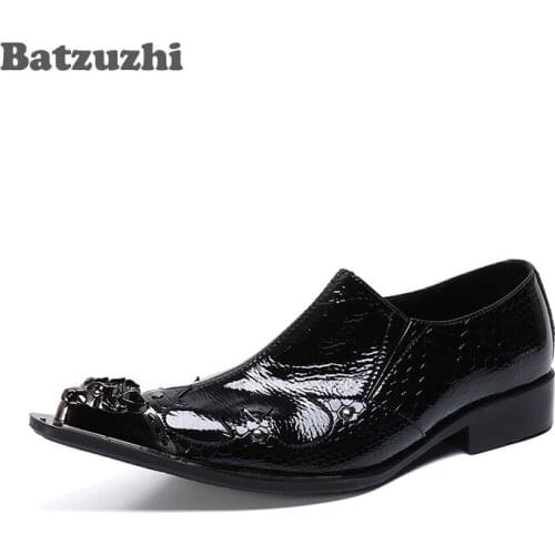 Batzuzhi Genuine Leather Dress Shoes Men Fashion Shoes Men Pointed Metal Tip zapatos de hombre Business Formal, Big Sizes US6-12