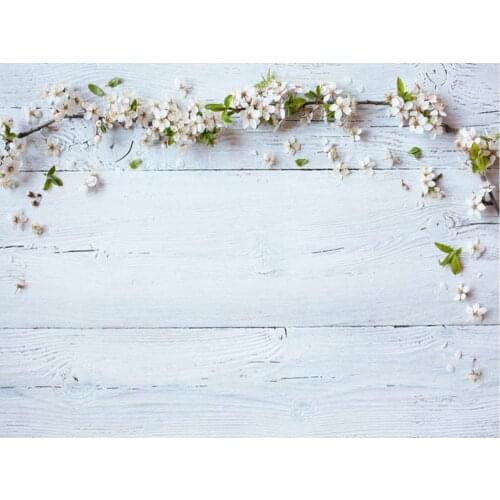 Planks Backdrop Light Blue Wooden Board and Flowers Photography Background Holiday Celebration Photo Booth Studio Decor