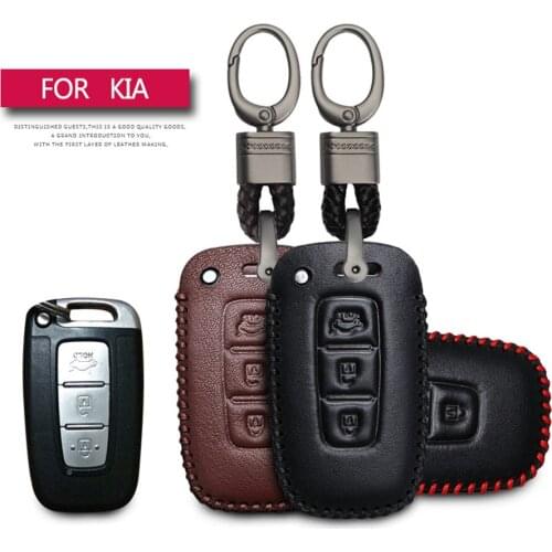 For Kia Sportage Sorento Forte Ceed Rio K2 Picanto Soul Spectra Car Key Protection Shell Key Case Cover Leather Key Ring Case