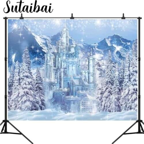 Winter Castle Photography Backdrop Blue Ice Frozen Forest Wonderland Background Snow Mountian Pine Tree Baby Shower Birthday