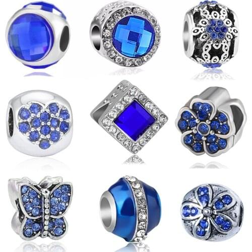 2Pcs/lot Hot Fashion Crystal Flowers Crown Owl Hearts Animal DIY Beads Fit Brand Charms Bracelets & Bangles for Women Jewelry