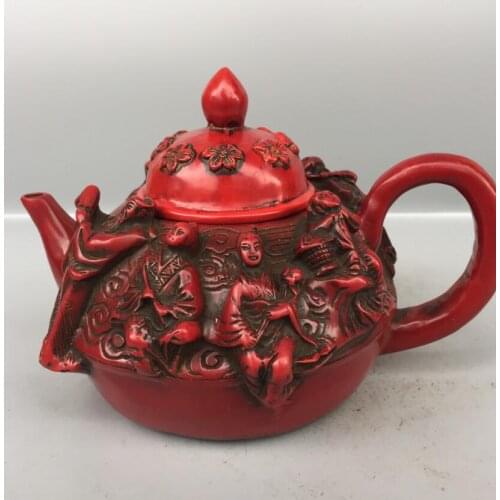 Chinese imitation red coral eight immortals teapot crafts statue