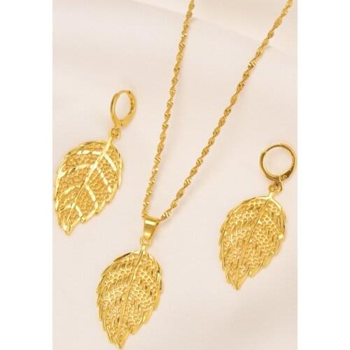 Gold African Dubai indian Waterdrop pendant necklace earrings Bridal jewelry sets for Women girl Wedding Party Jewelry Set gifts