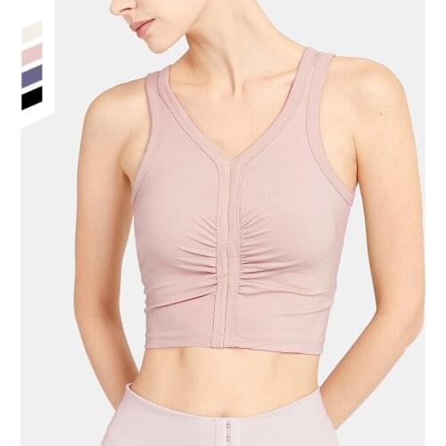 Sexy Women Summer Sleeveless Sports Crop Top Chest Fold Design Fitness Running Quick-Drying Sport Yoga Bra Tank Tops