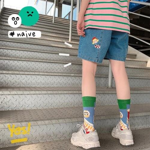 Summer Women Cute Little Girl Embroidery Shorts Young Girl Student Soft sister Denim Shorts Loose Ulzzang Shorts Preppy Style