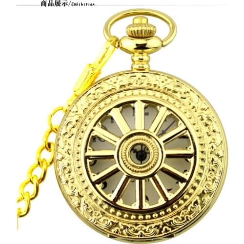 Best Vintage Gold Pocket Watch Arabic Numerals Dial Quartz Pocket & Fob Watches Fob Chain for Men Women Clock Relogio De Bolso
