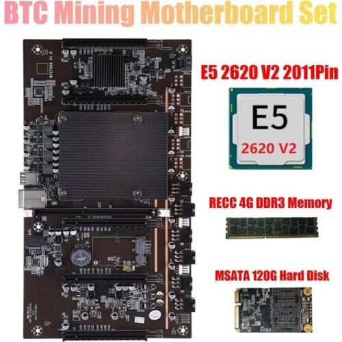 BTC Mining Motherboard X79 H61 with E5 2620 V2 CPU RECC 4GB DDR3 Memory 120G SSD 5X PCI-E 8X Support 3060 3070 3080 GPU