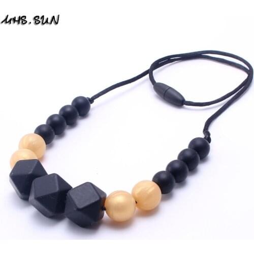 MHS.SUN Food grade teething silicone bead necklaces BPA free soft chewable necklace long suit nursing baby/breastfeeding women