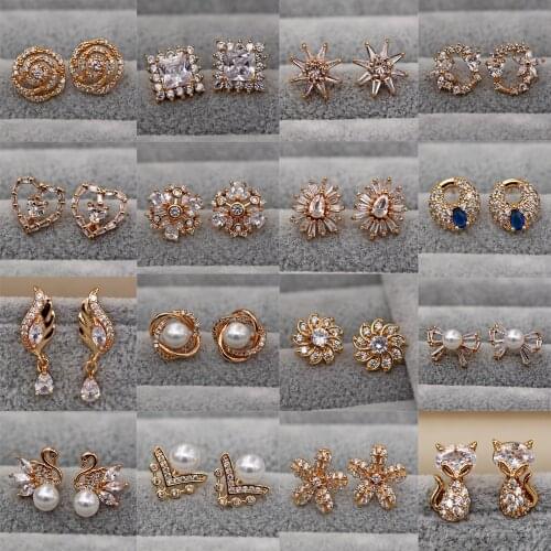 Trendy Stud Earrings for Womens Gold Color bowknot Earring with waterdrop Zircon Jewelry for Party Wedding Anniversary