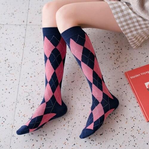 Fahion Winter Warm Girls Women Socks Geometric British Style Sox Long Socks Sex Long Stocking For Students Cute Over Knee CW001