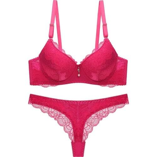 Padded Brassiere Panty Two Pieces Lace Push Up Bra Set Sexy Adjusted Straps Elastic Underwear for Women 34 36 38 40 42 44 A B C