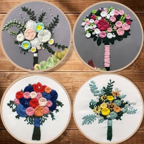 DIY Bridal Bouquet Pattern Embroidery Kits Cross Stitch Sets Needlework Sets for Beginner Embroidery Home Decor