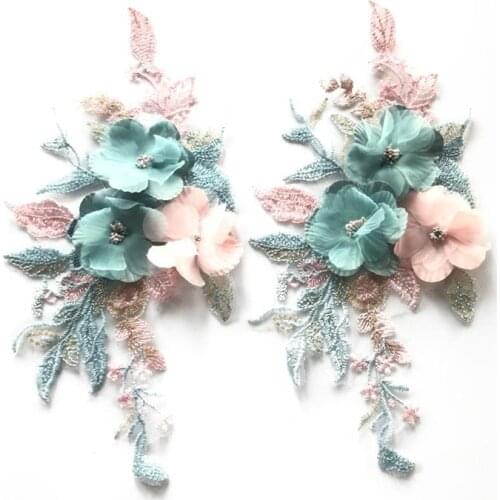 Embroidery beads flower cloth stickers lace flowers handmade 3d color flower crystal beaded flower patch female accessories
