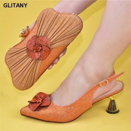 New Ladies Shoes and Bags To Match Set Decorated with Rhinestone for Party Shoes and Bag for Party Wedding Pumps Women Shoes