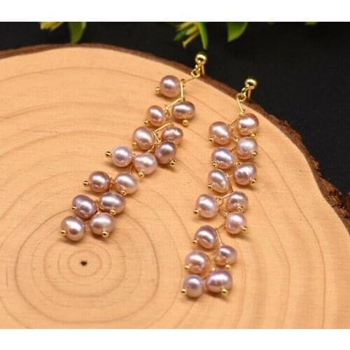 New Favorite Pearl Earrings Very Perfect 6-7mm Lavender Freshwater Pearls S925 Gold Color Silver Stud Earring Fine Jewelry