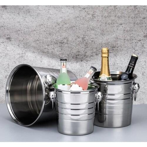 New 3L/5L/7L High Quality Stainless Steel Ice Bucket Thick Ice Holder Container for Bar Party Champagne Wine Barrel Silver