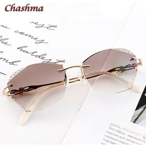 Glasses Women Eyeglasses Frames Rimless Titanium Tint Sunglasses Prescription Glass Diamonds Anti Blue Ray Anti Resistance Lens