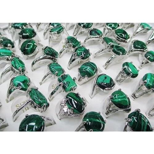 Wholesale Bulk 10Pcs Mixed Style Green Natural stone Alloy zinc Retro Rings Band Wedding Engagement Xmas Gift Fashion