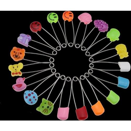 Plastic Head Safety Pins Infant Kids Cloth Nappy Locking Brooch Buckles 2 Size Colorful Safety Pins Supply