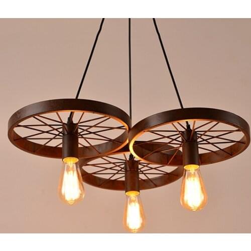 Loft Retro Restaurant Bar Pendant Lamps American country wrought iron chandeliers industrial style wheels