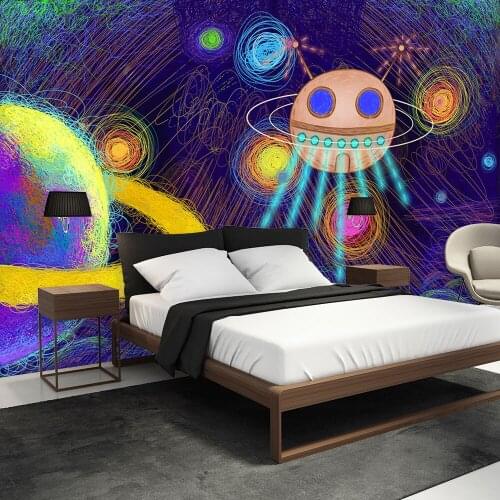 Custom 3d wallpaper modern childrens room cartoon line spaceship background - high-grade waterproof material