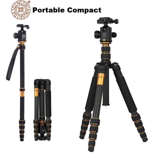 Professional Carbon Fiber Flexible Tripod Monopod Ball Head Q666C Pro For DSLR Camera / Portable Traveling Tripod Max load 15kg