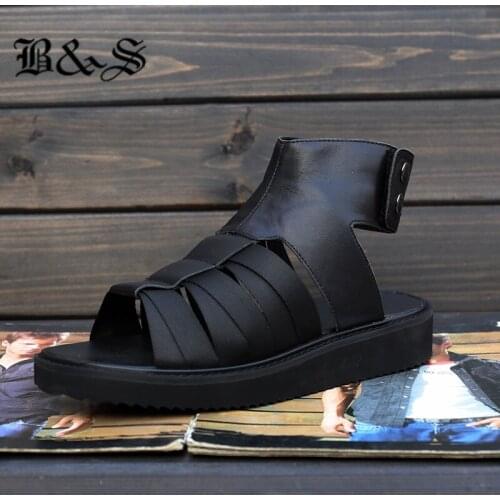 Black& Street 21FW summer Roma vintage genuine leather open toe Sandals