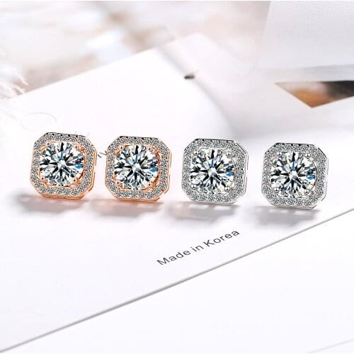 925 Sterling Silver Luxury White Square Inlaid Crystal Zircon Wedding Earrings Ear Stud For Bridesmaid Wedding S-E911