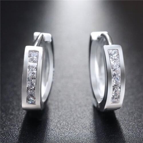 Silver 925 Hoop Earrings For Man Women 10mm Crystal Small Ear Cuff Brincos Pendientes Trendy Jewelry Accesories Party Gifts