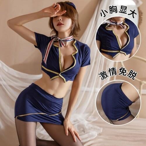 Seductive Sexy Lingerie European and Beautiful Stewardess Uniform Sexy Bag Hip Skirt Deep V temptation nightclub short skirt
