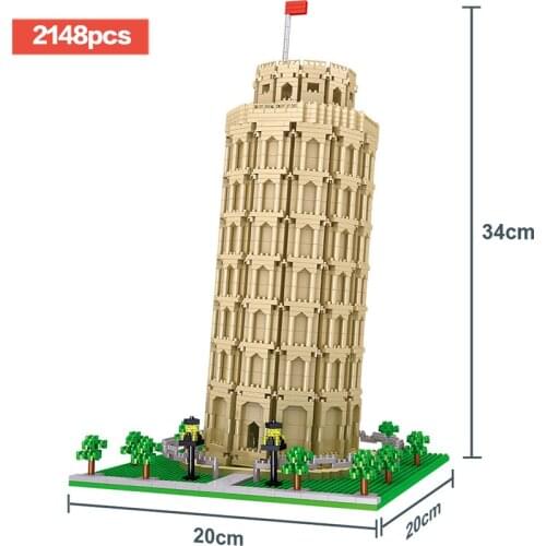 Compatible Worlds Famous Architecture Urban Leaning Tower View Louvre Pyramid Big Ben of London Building Blocks Bricks Kids Toy