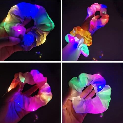 Girls LED Luminous Scrunchies Hairband Ponytail Holder Headwear Elastic Hair Bands Solid Color Hair Accessories WXV Sale