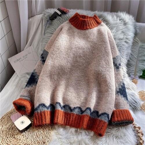 OMCHION Pull Femme 2020 Winter Korean Retro Turtleneck Sweater Casual Loose Oversized Pullover Chic Ins Thick Jumper LYT67