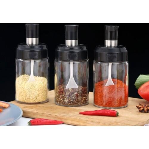 Seasoning Can Spoon Cover Integrated Kitchen Seasoning Box Oil Brush Honey Bottle Glass Moisture Proof Transparent Seasoning