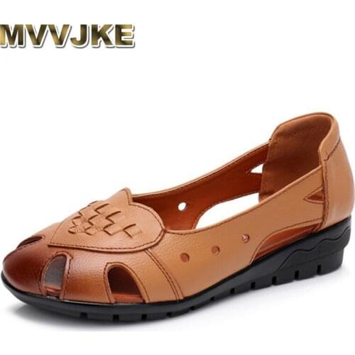 MVVJKE 2018 summer sandals female handmade genuine leather women Wedges comfortable woman shoes sandals women summer shoes