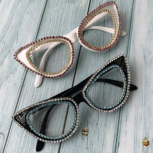 ZAOLIHU Cat Eye Shape Women Eyeglasses Clear Lens Female Sunglasses Diamond Handmade Sun Glasses UV400 Vintage Oculos De So