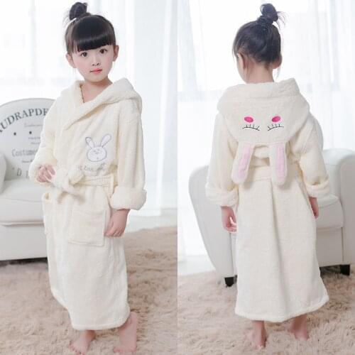 Winter Bathrobe Baby Warm Dressing Gown Kids Animal Bathrobe Children Bathgrowns Bathrobes Rabbit Hooded Bath Robe for Girls