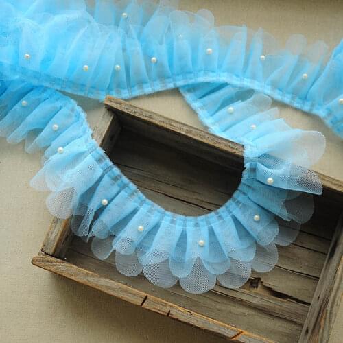 1M Bead Lace Tulle Beaded Lace Fabric 7cm Lace Ribbon Beaded Trim Sewing Guipure Mesh Fabric Laces Appliques Clothing Crafts J01