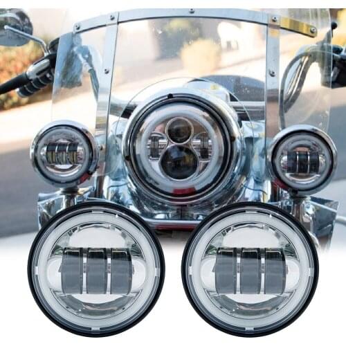1 Pair 4.5“ 4 1/2 inch Motorcycle Chrome Black LED Fog Passing Auxiliary Light With DRL for Classic FLHR Road King
