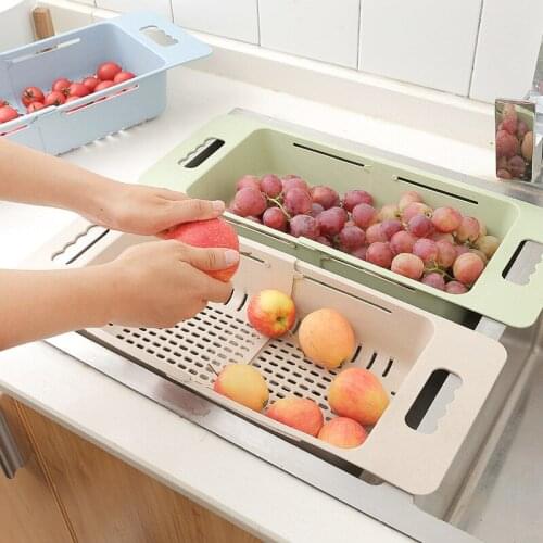 1PCS Adjustable telescopic sink telescopic washing basket washing fruit and vegetable basket kitchen drain basket