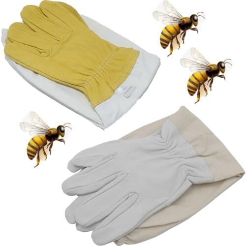 2Pair Beekeeping Gloves Sheepskin/Linen Gloves Anti-bee Anti-sting Long Sleeves Ventilated Apiculture Beekeeper Bee Keeping Tool