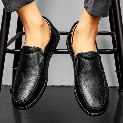2021 Mens Genuine Leather Shoes Leather Soft Anti-slip Rubber Loafers Shoes Man Casual Leather Shoes