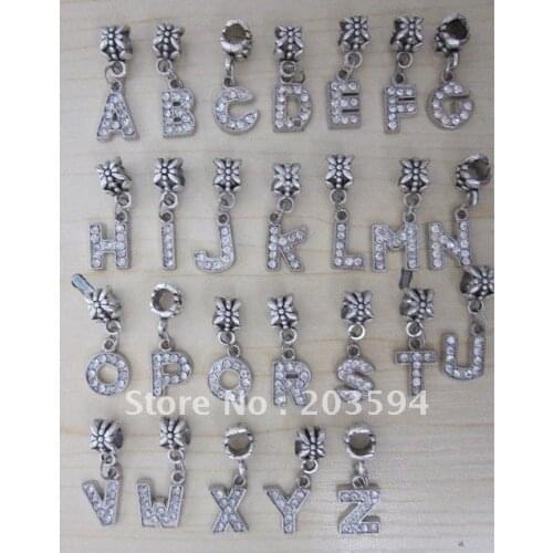 26 Mixed Rhinestone alphabet letter charms fit braclet and necklace
