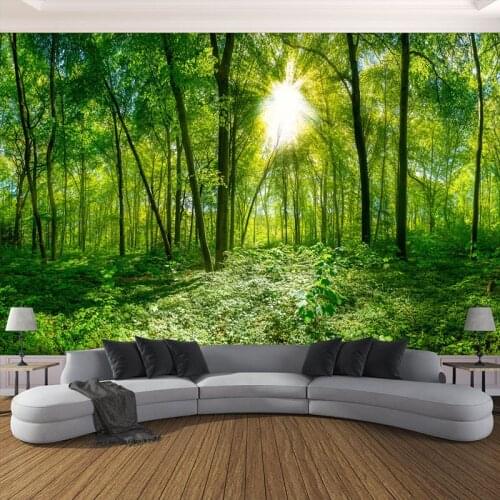 Custom 3D Photo Wallpaper 3D Stereoscopic Space Green Forest Trees Nature Landscape Large Mural Wallpaper For Living Room Modern