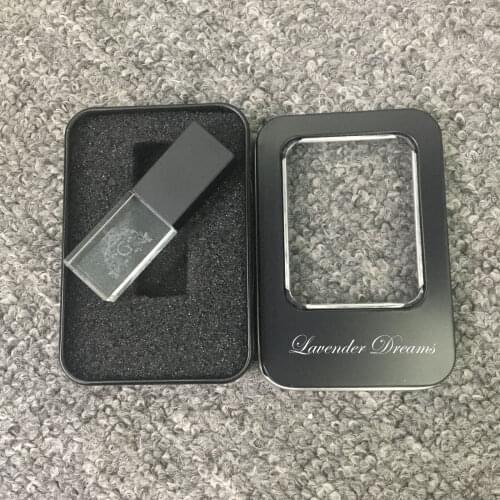 5pcs/lot Free logo Black Metal Crystal Custom Logo 2.0 USB and Custom Logo Metal Transparent Gift Box