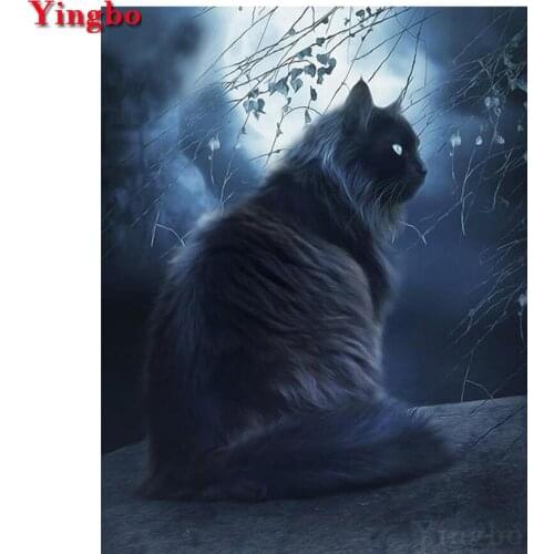 5d diamond painting full square/round diamond embroidery Black cat animal picture rhinestone mosaic home decoration drop ship