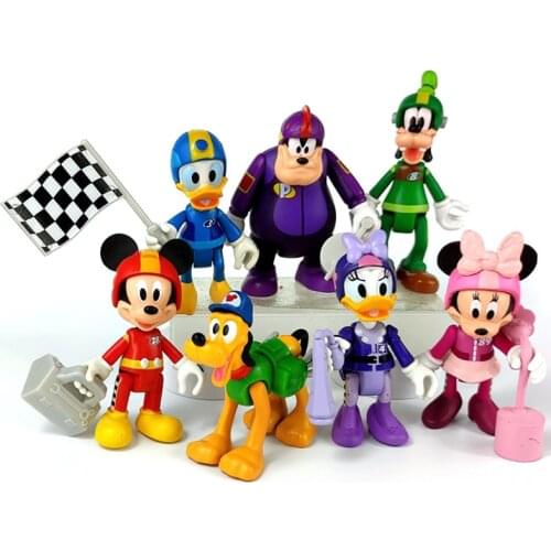7pcs/set Disney Mickey Mouse Minnie Mouse Anime Figure Donald Duck Scene Racing Cake Decoration PVC Moedel Toys for Birthday