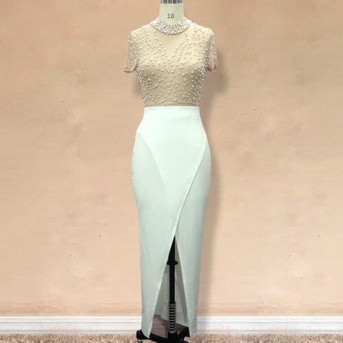 African Dresses For Women Long Pearls Party Dress African Clothes Ladies Sexy Mesh Split Bodycon Evening Dress Africa Clothing