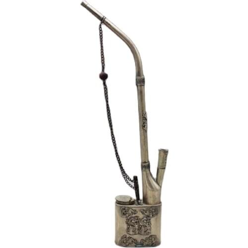 Antique copper Dragon Phoenix pipe, old-fashioned gun, pipe, water pipe, dry bag, cigarette holder